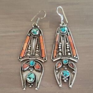 Vintage Turquoise and Coral Earrings
